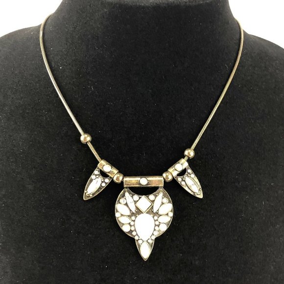 Brass Tone Necklace Clear Rhinestones Adjustable Up to 20" - Picture 2 of 4